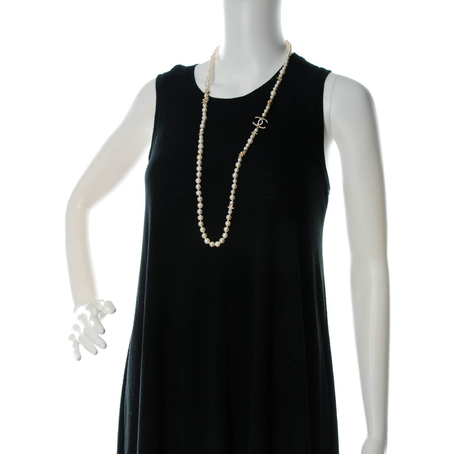 Pearl Crystal CC Star Long Necklace Gold