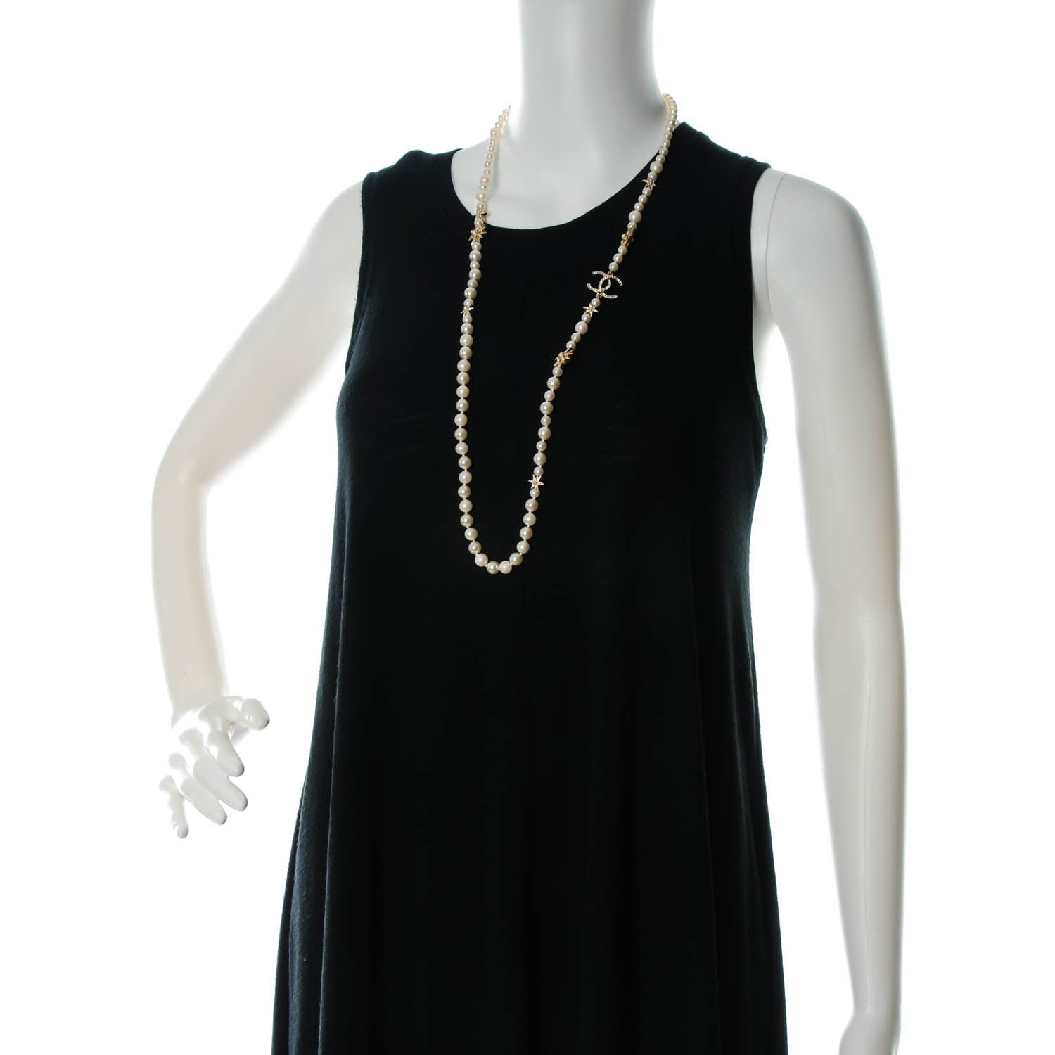 Chanel Pearl Crystal CC Star Long Necklace Gold 2 of 3