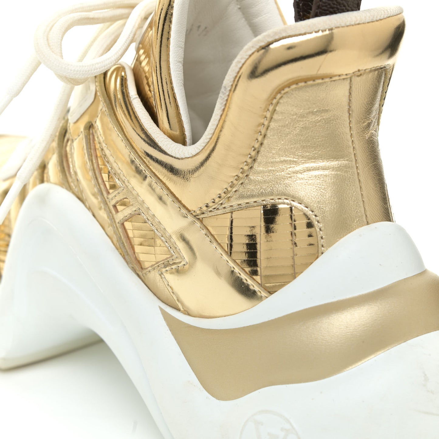 Metallic Calfskin Technical Nylon LV Archlight Sneakers 36.5 Gold White