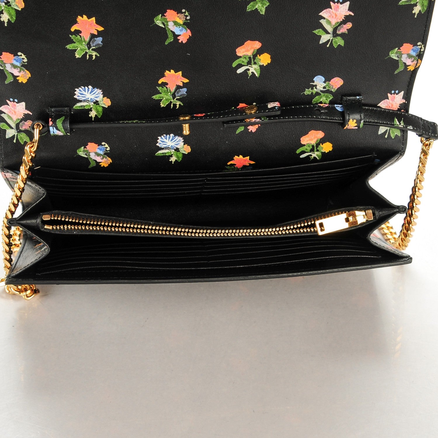 Saint Laurent Calfskin Prairie Flower Printed Monogram Wallet On Chain Black Multicolor 5 of 7
