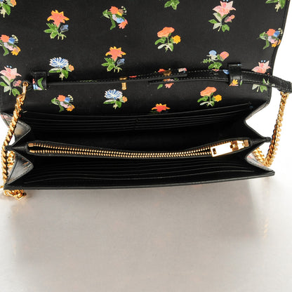 Saint Laurent Calfskin Prairie Flower Printed Monogram Wallet On Chain Black Multicolor 5 of 7
