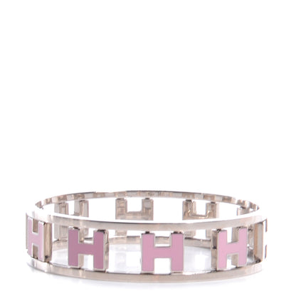 Hermes Reversible H Bracelet Pink and Silver 1 of 6