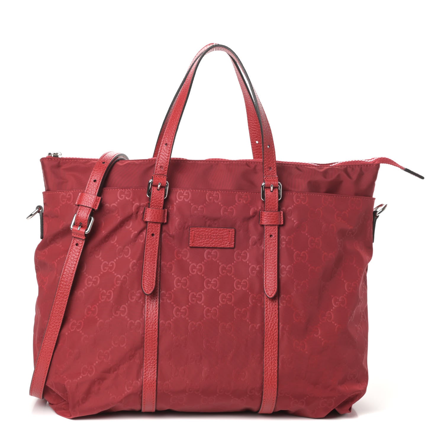 Gucci Nylon Monogram Dollar Calfskin Tote Vibrant Red 1 of 9