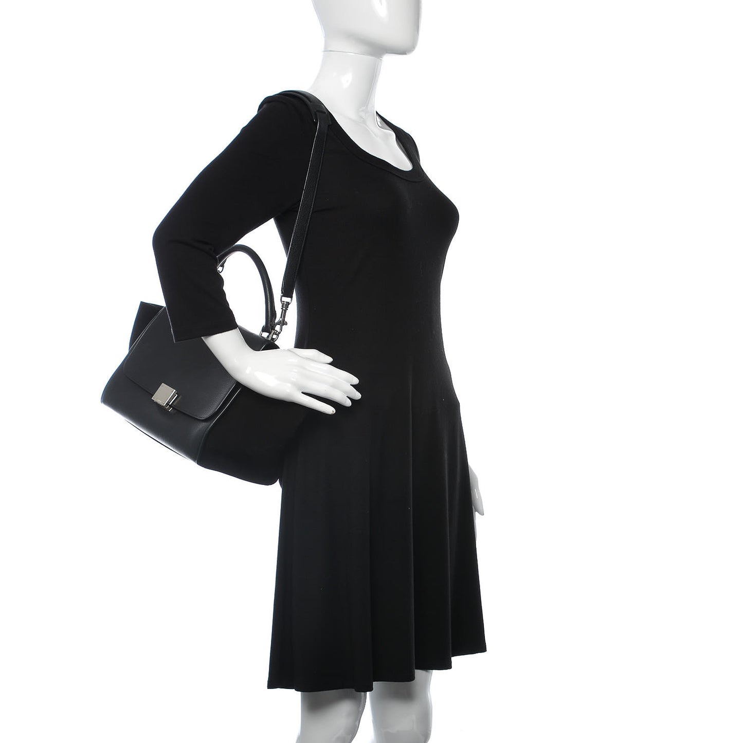 Drummed Calfskin Suede Small Trapeze Black