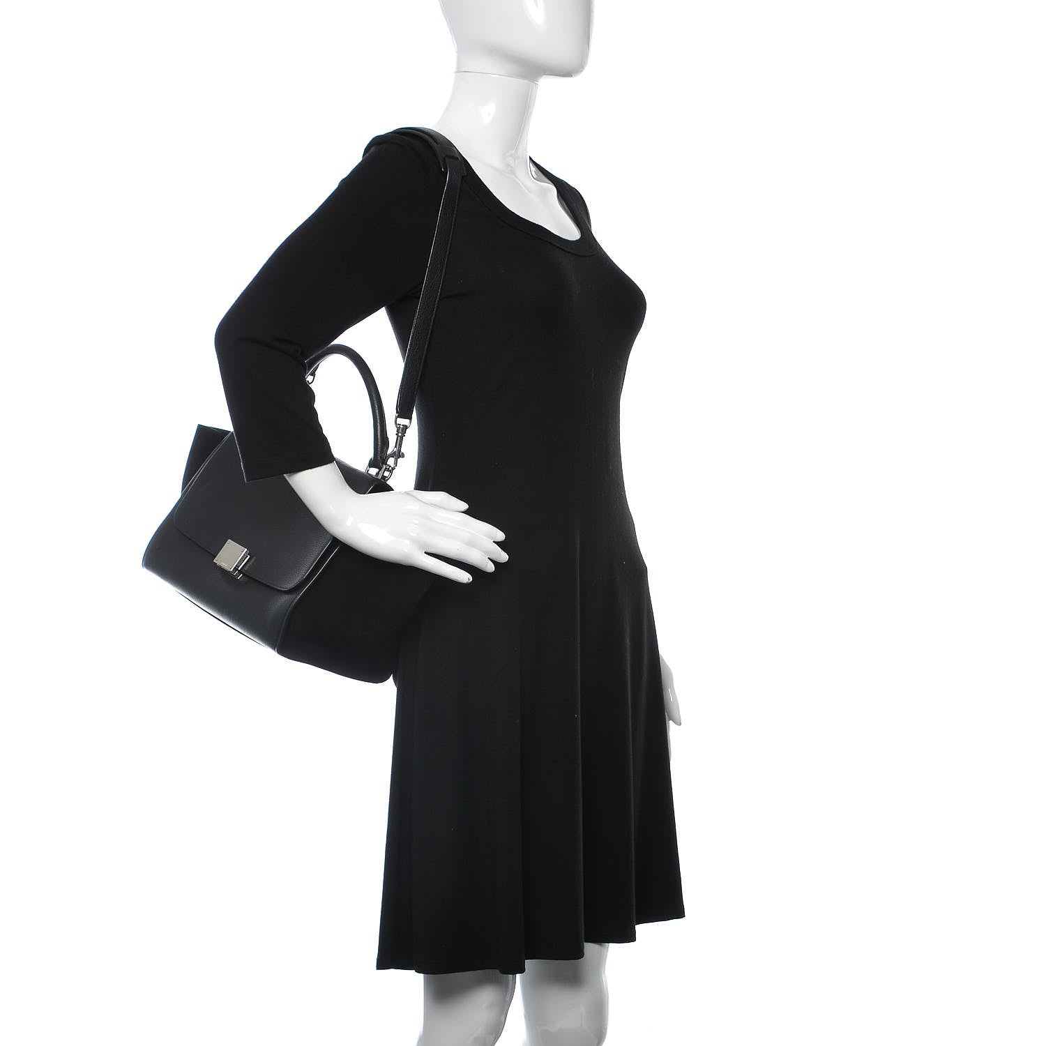 Celine Drummed Calfskin Suede Small Trapeze Black 2 of 16
