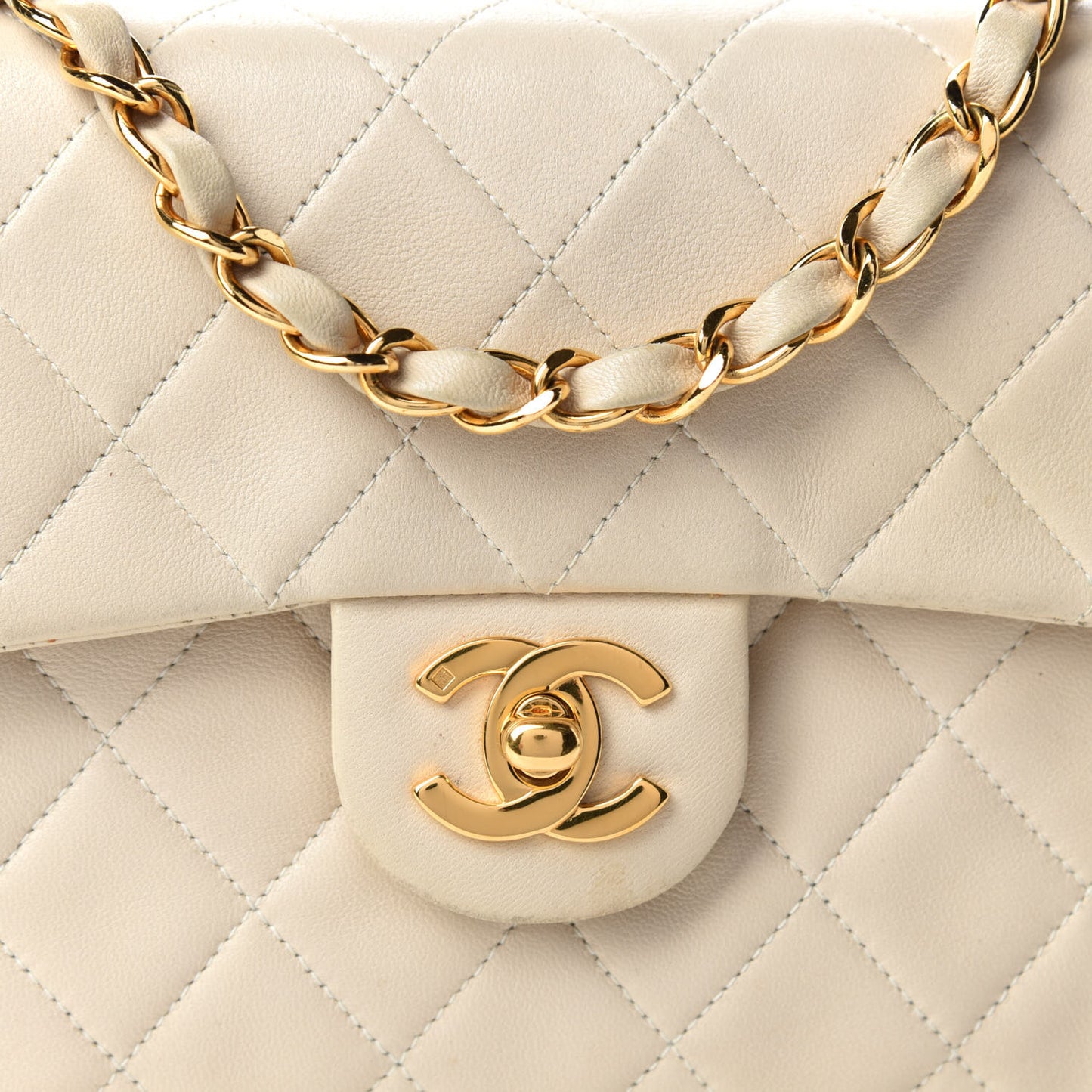 Lambskin Quilted Mini Square Flap Beige