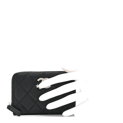 Chanel Lambskin Crystal Star Quilted Studded CC Zip Around Card Holder Wallet Black 2 of 10
