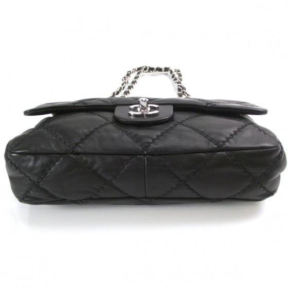 Lambskin Stitched Medium Flap Black