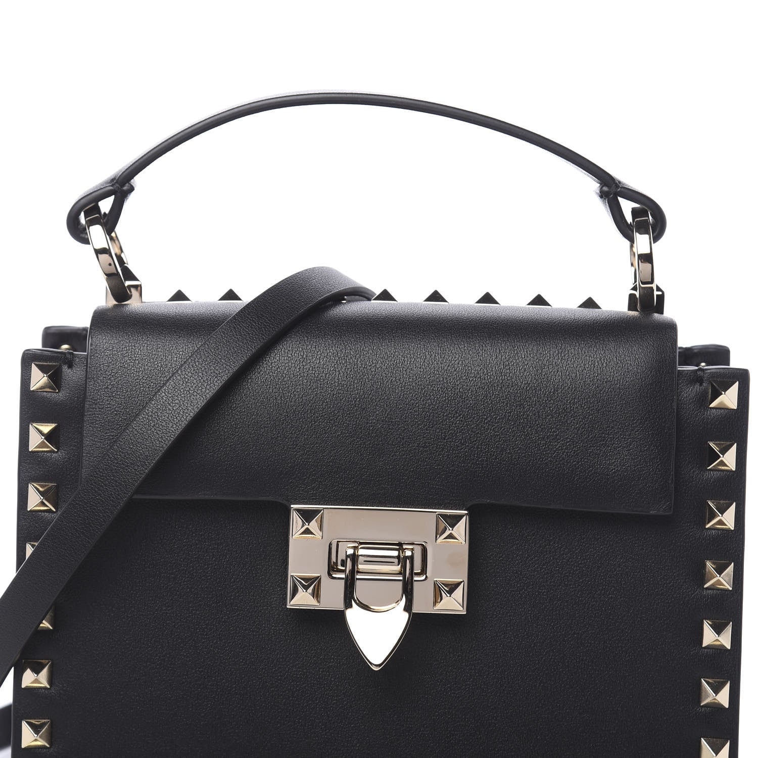 Valentino Garavani Vitello Rockstud Overlay Flap Top Handle Bag Black 9 of 9