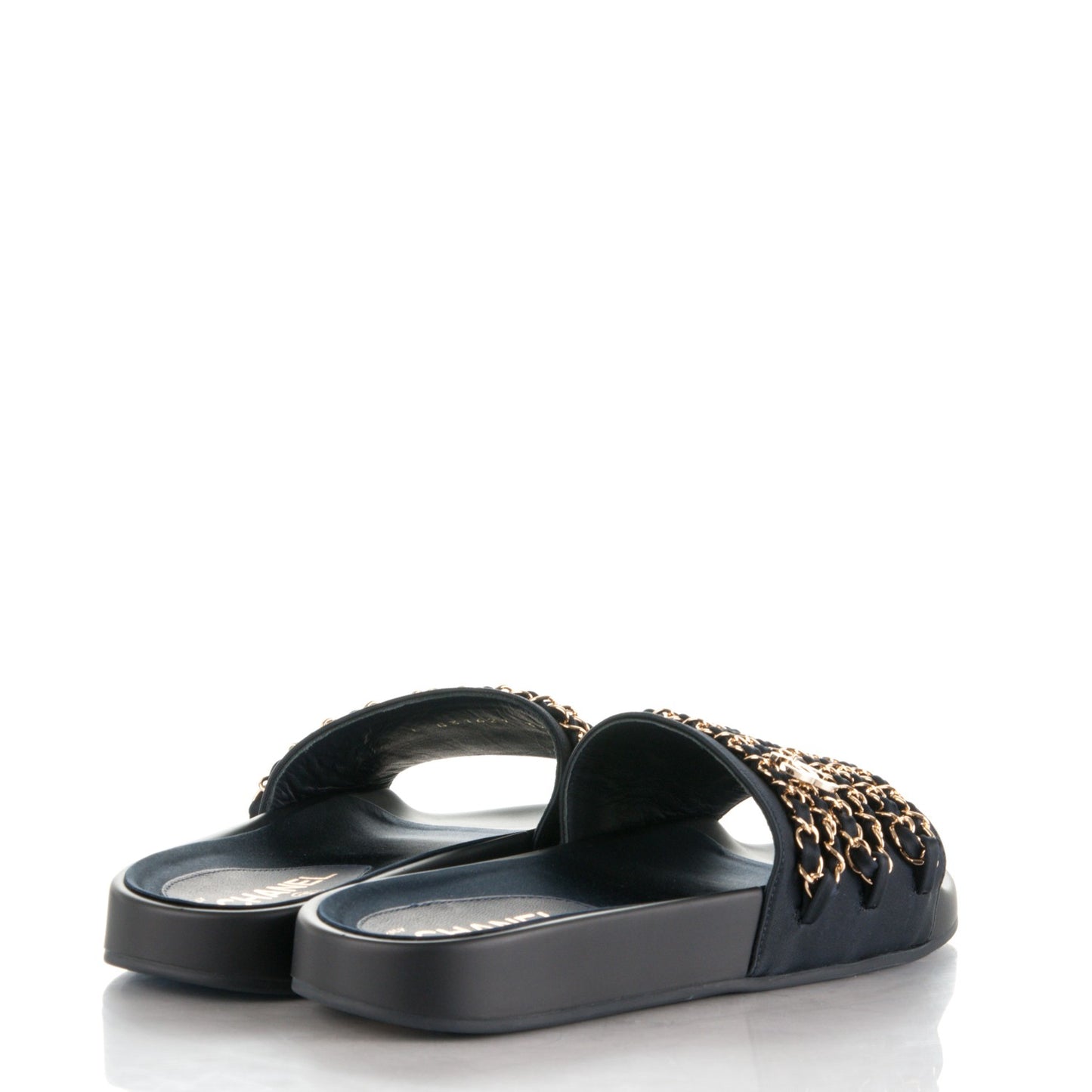 Lambskin Canvas Chain Flat Sandals 37 Marine
