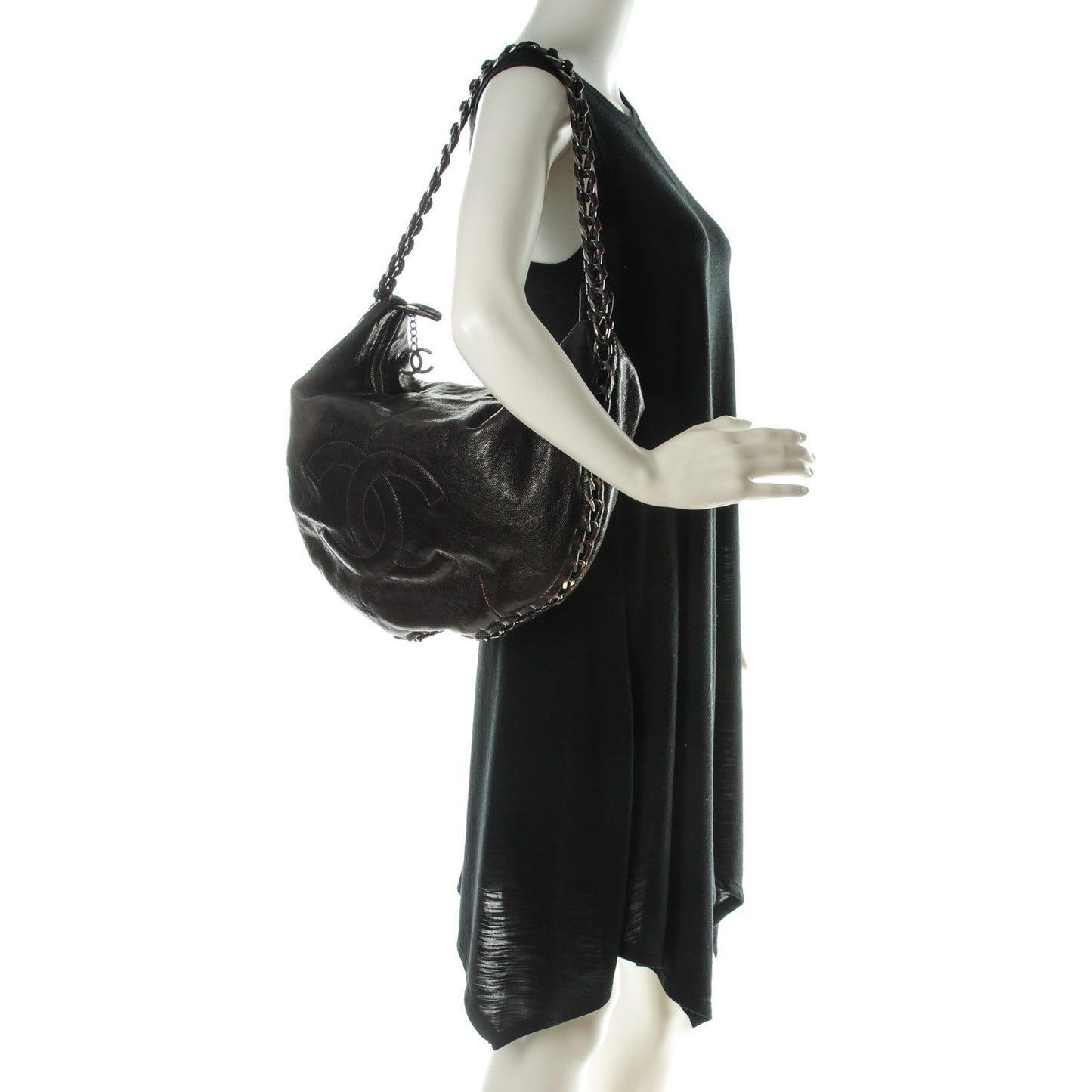 Glazed Caviar Modern Chain Hobo Brown