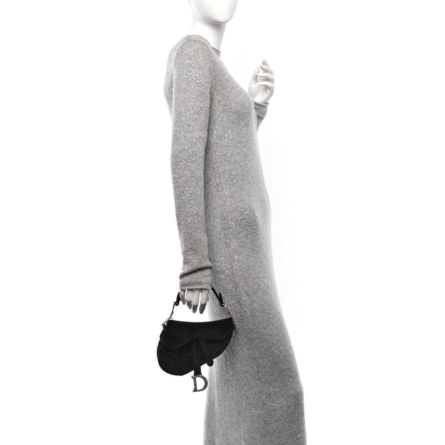 Velvet Crystal Mini Saddle Bag Black