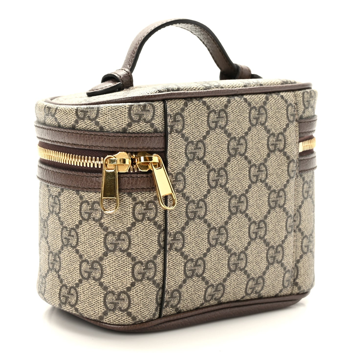 GG Supreme Monogram Textured Calfskin Web Ophidia Vanity Cosmetic Case Beige Ebony New Acero