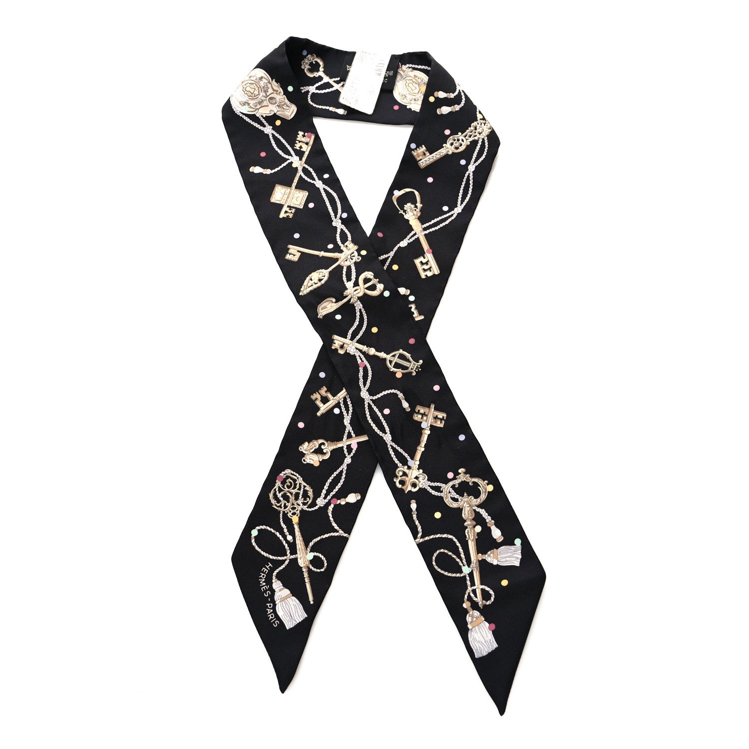 Hermes Silk Les Cles A Pois Twilly Black Beige Rose Multicolor 1 of 4