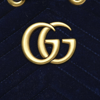 Gucci Velvet Matelasse GG Marmont Bucket Bag Cobalt Blue 8 of 12