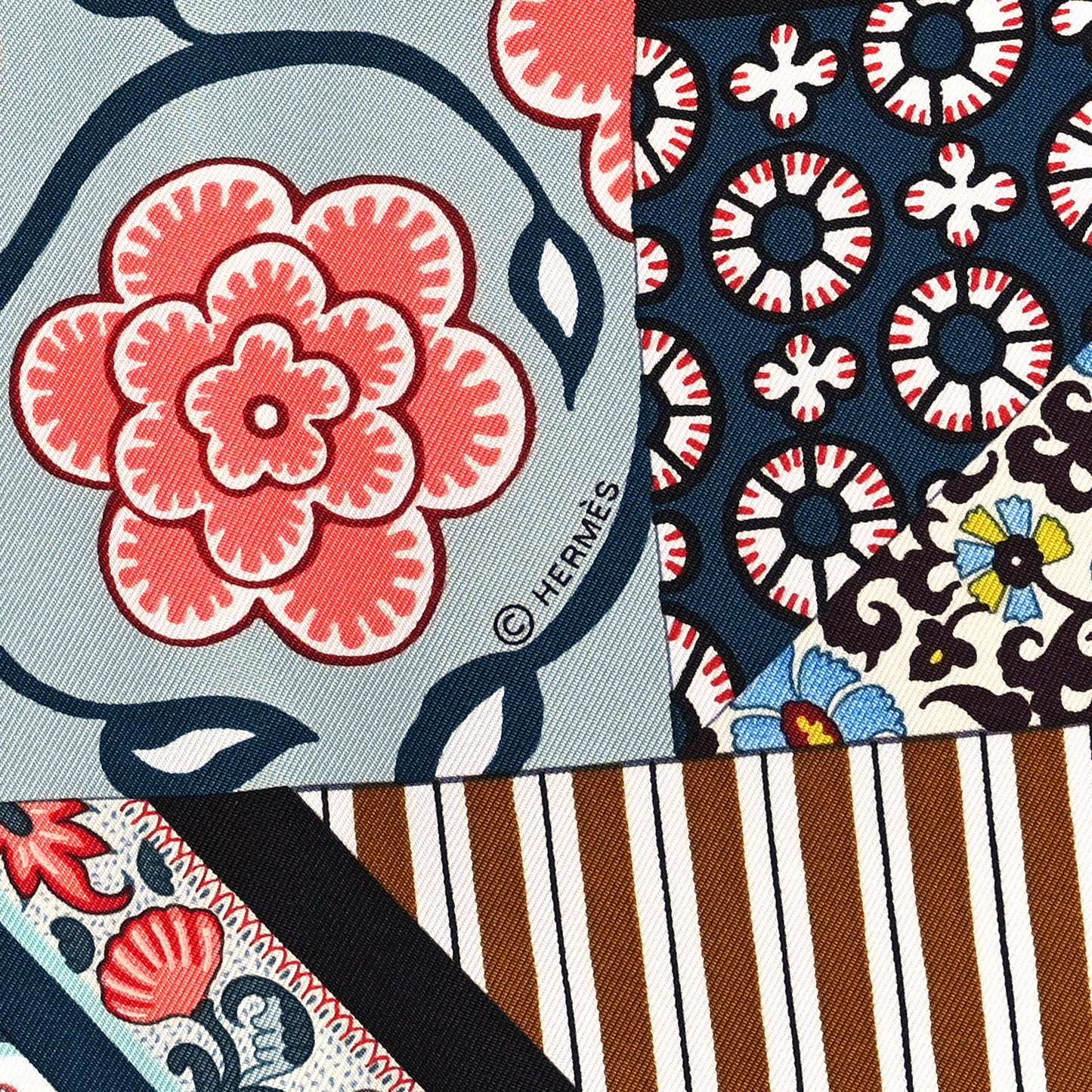 Silk L'Art du Sarasa Scarf 90 White Vieux Rose