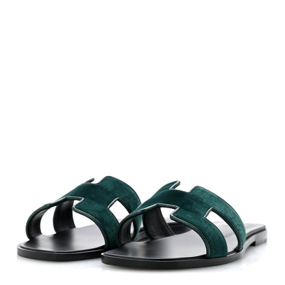 Hermes Velvet Nappa Oran Sandals 40 Vert Fonce 4 of 9