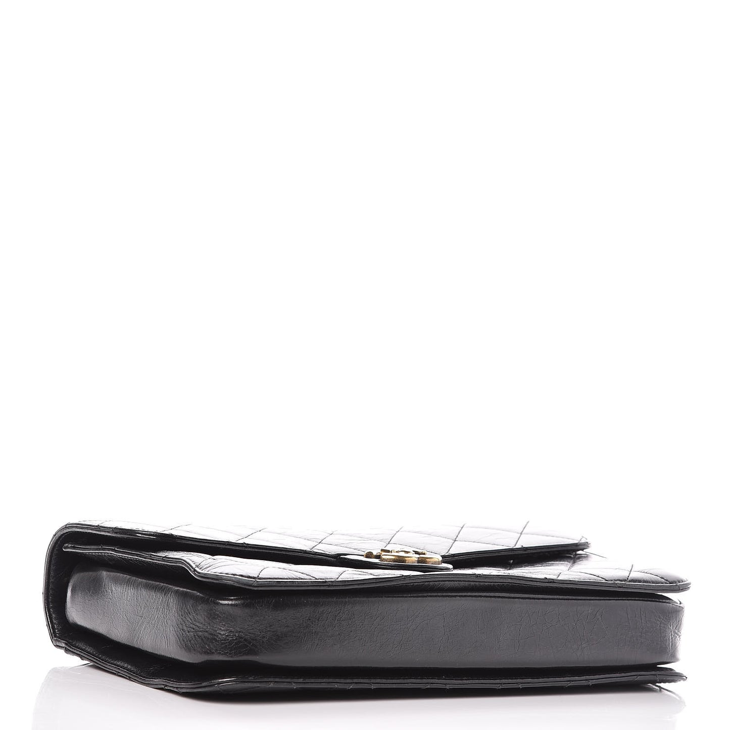 Glazed Calfskin Quilted Large Perfect Edge Flap Black
