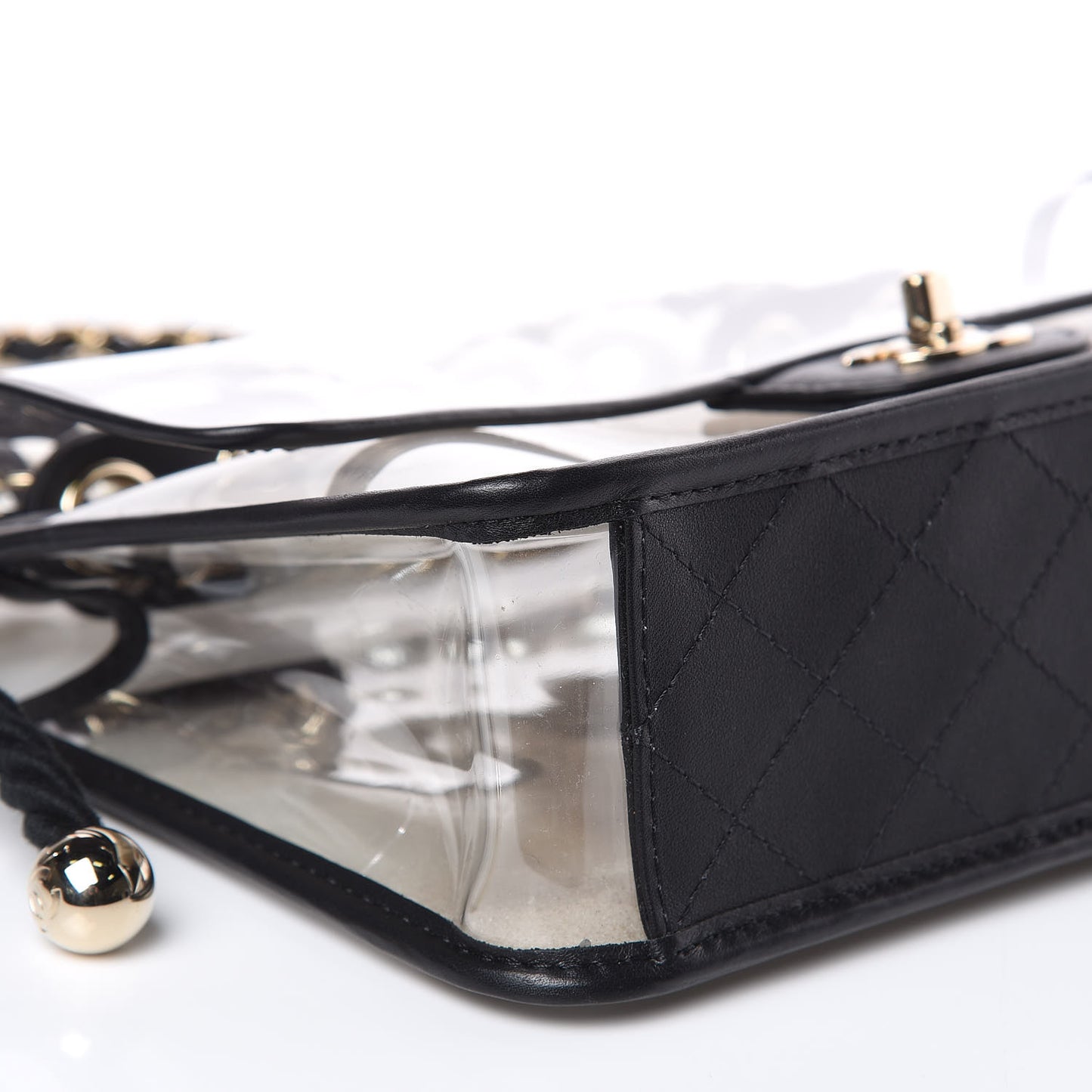 Lambskin PVC Sand By The Sea Flap With Pearl Strap Black