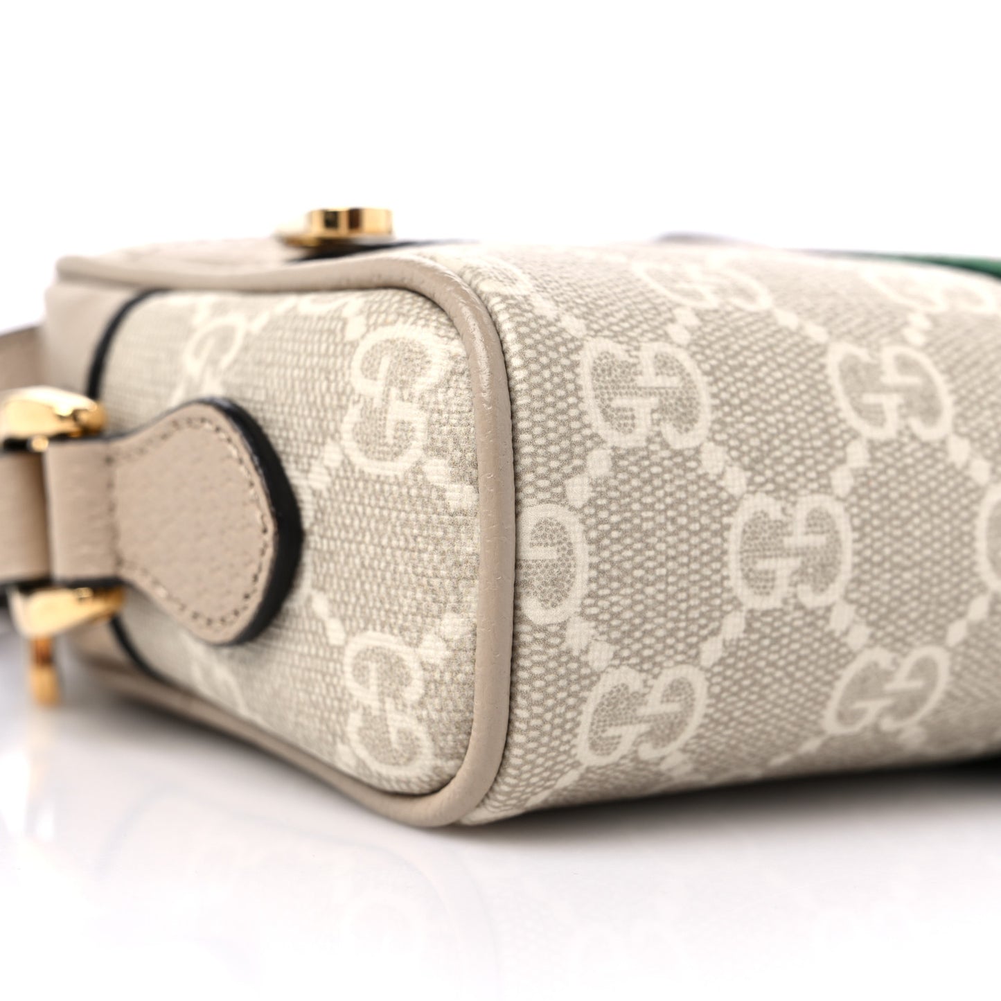 GG Supreme Monogram Textured Calfskin Web Mini Ophidia Shoulder Bag Beige Mystic White Oatmeal