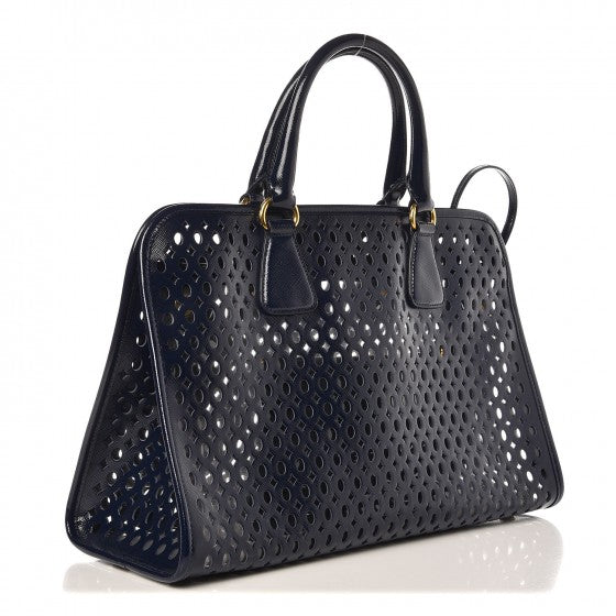 Prada Saffiano Vernice Perforated Tote Royal 3 of 6