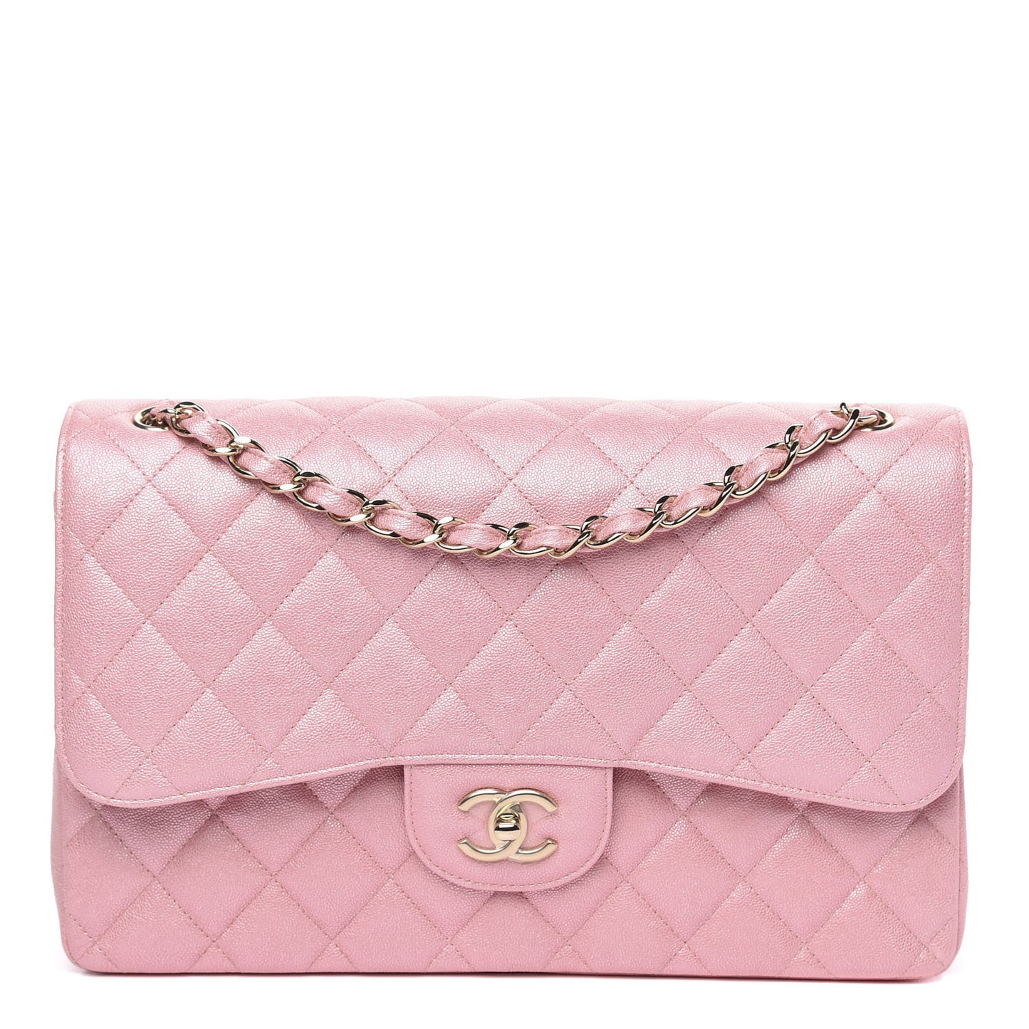 Iridescent Caviar Quilted Jumbo Double Flap Rose Pink