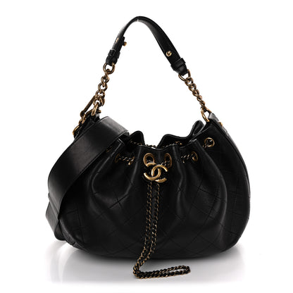 Chanel Calfskin Stitched Small Paris Rome Drawstring CC Bag Black 1 of 10