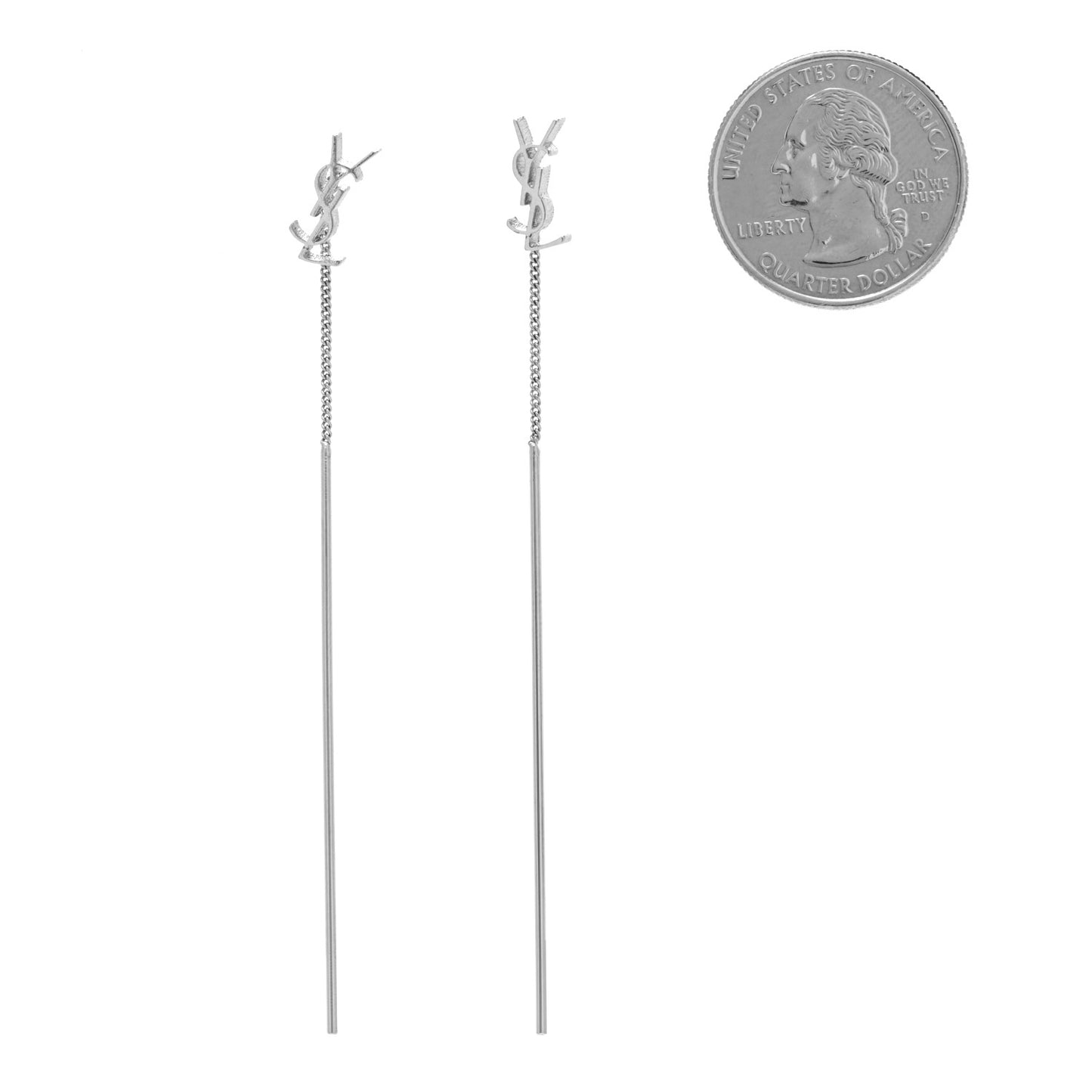 Metal Monogram Pendant Threader Earrings Silver