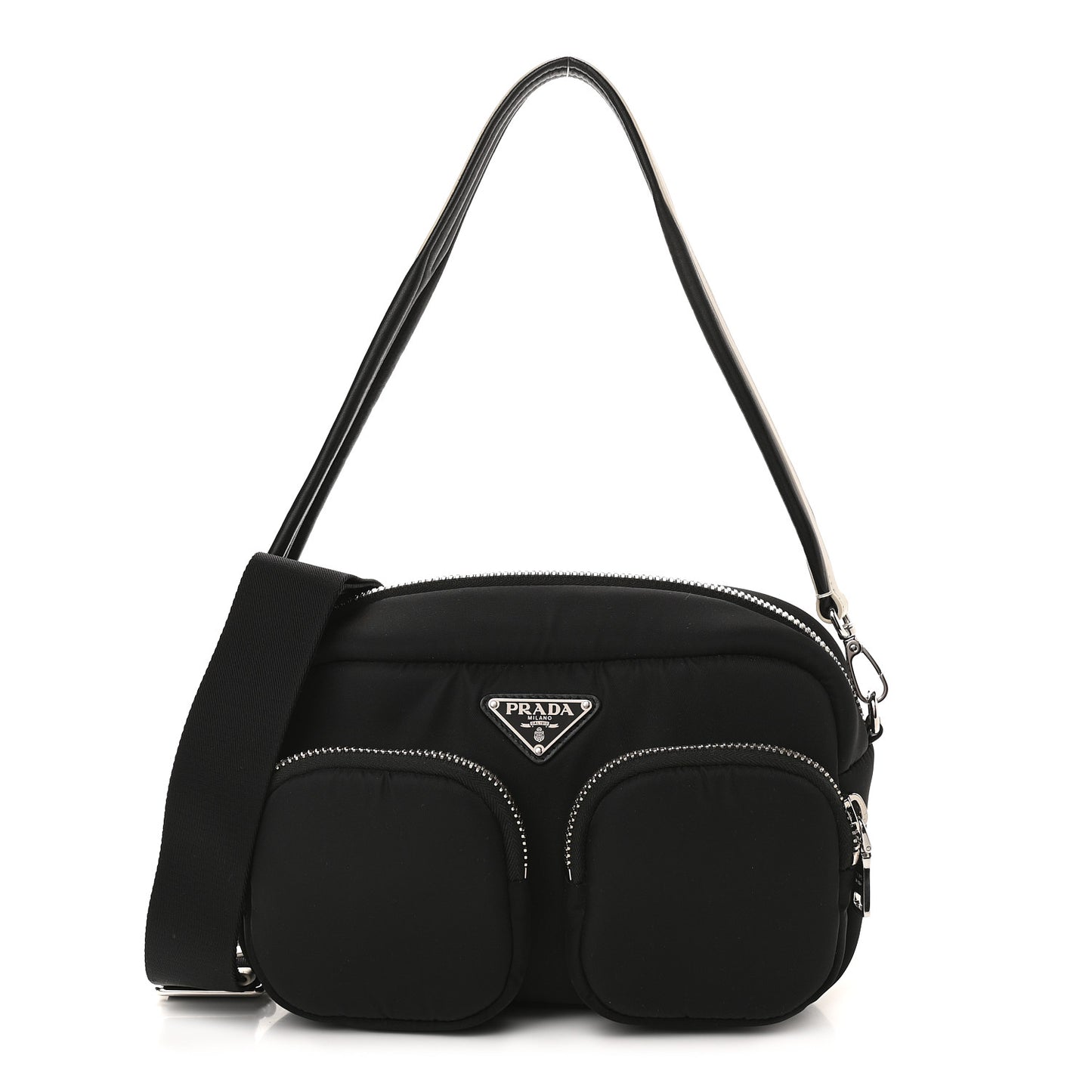 Tessuto Nylon Pocket Cargo Shoulder Bag Black White