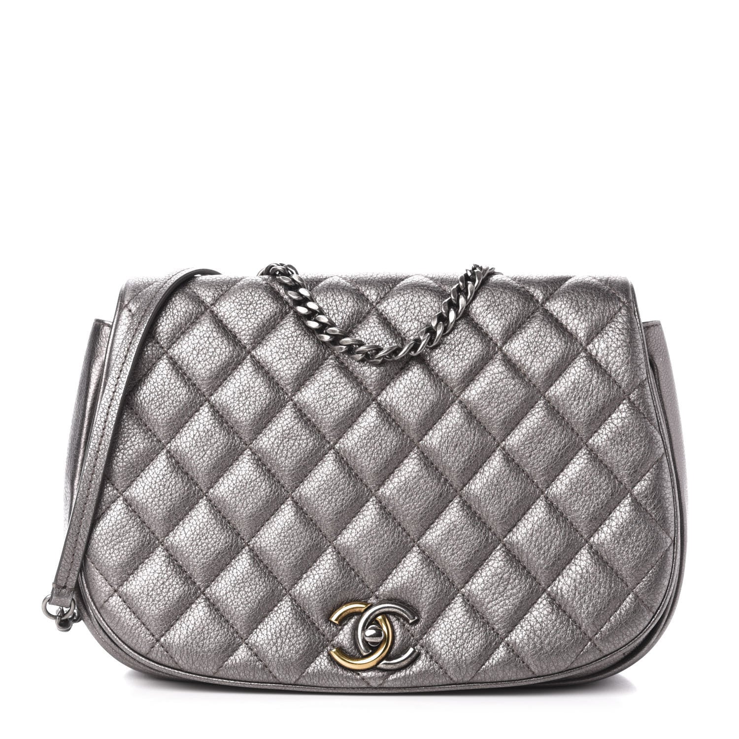 Chanel Metallic Calfskin Quilted Casual Pocket Messenger Flap Silver 1 of 11