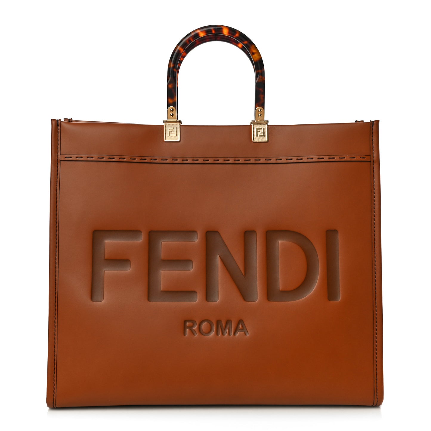 Vitello King Plexiglass Large Fendi Sunshine Shopper Tote Cuoio