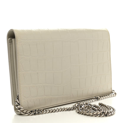 Saint Laurent Calfskin Crocodile Embossed Monogram Chain Wallet Blanc Vintage 2 of 9