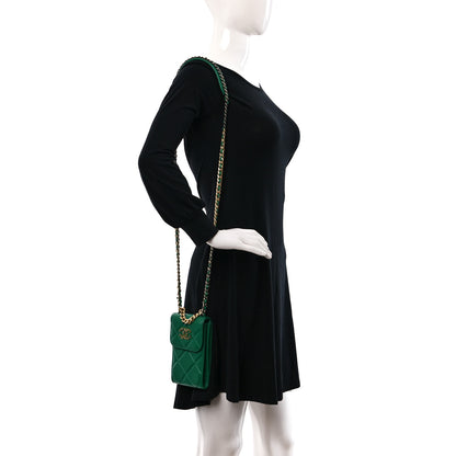 Chanel Lambskin Quilted Chanel 19 Phone Holder With Chain Green 2 of 11