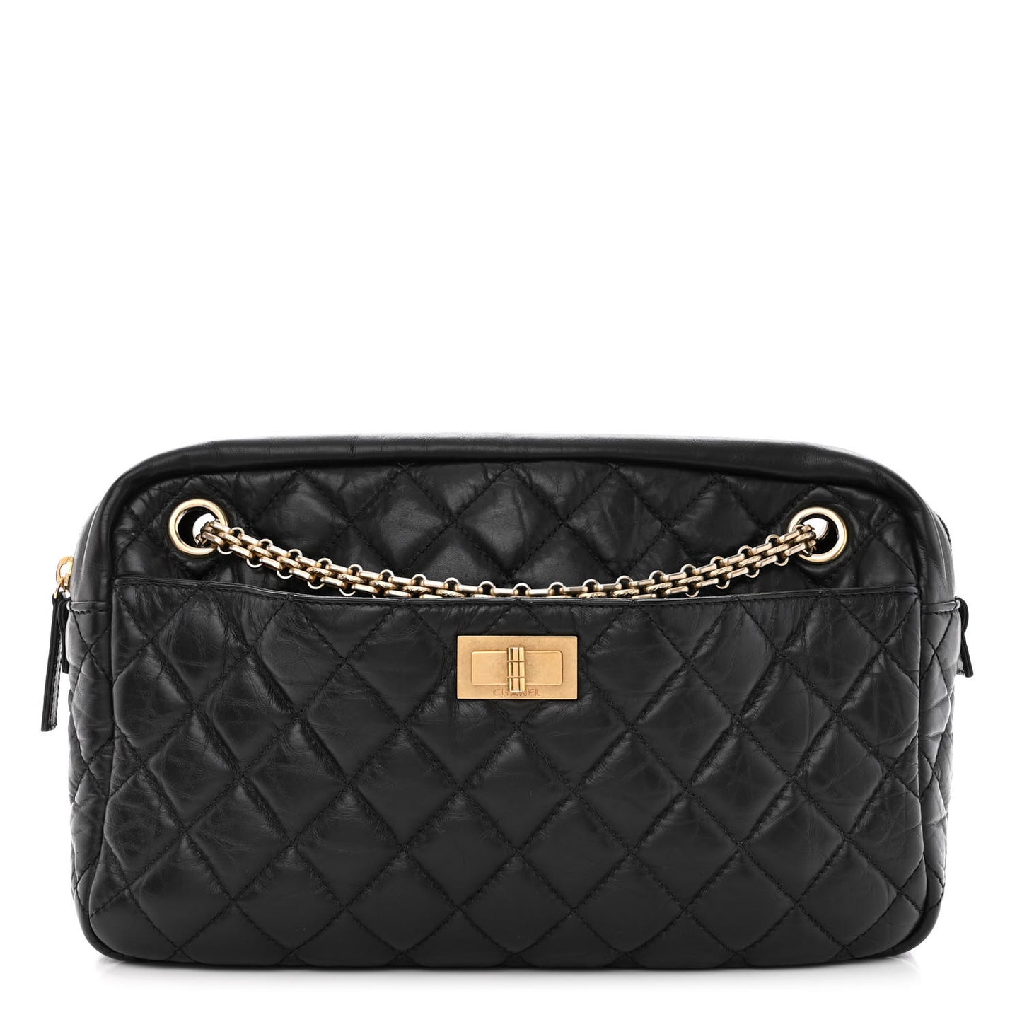 Aged Calfskin Quilted Medium Reissue Camera Case Black