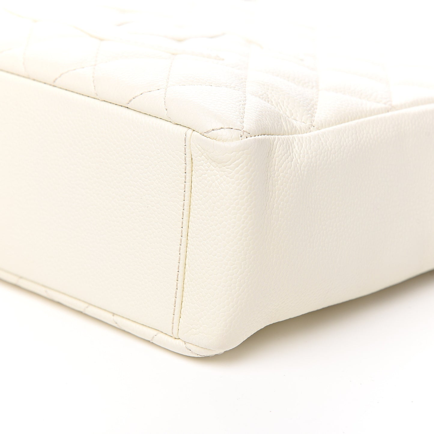 Caviar Quilted Petit Shopping Tote PST White