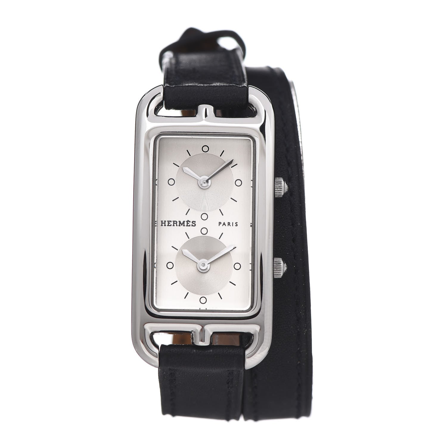 Hermes Stainless Steel Barenia 20mm Cape Cod Double Tour Deux Zones Quartz Watch Noir 1 of 7