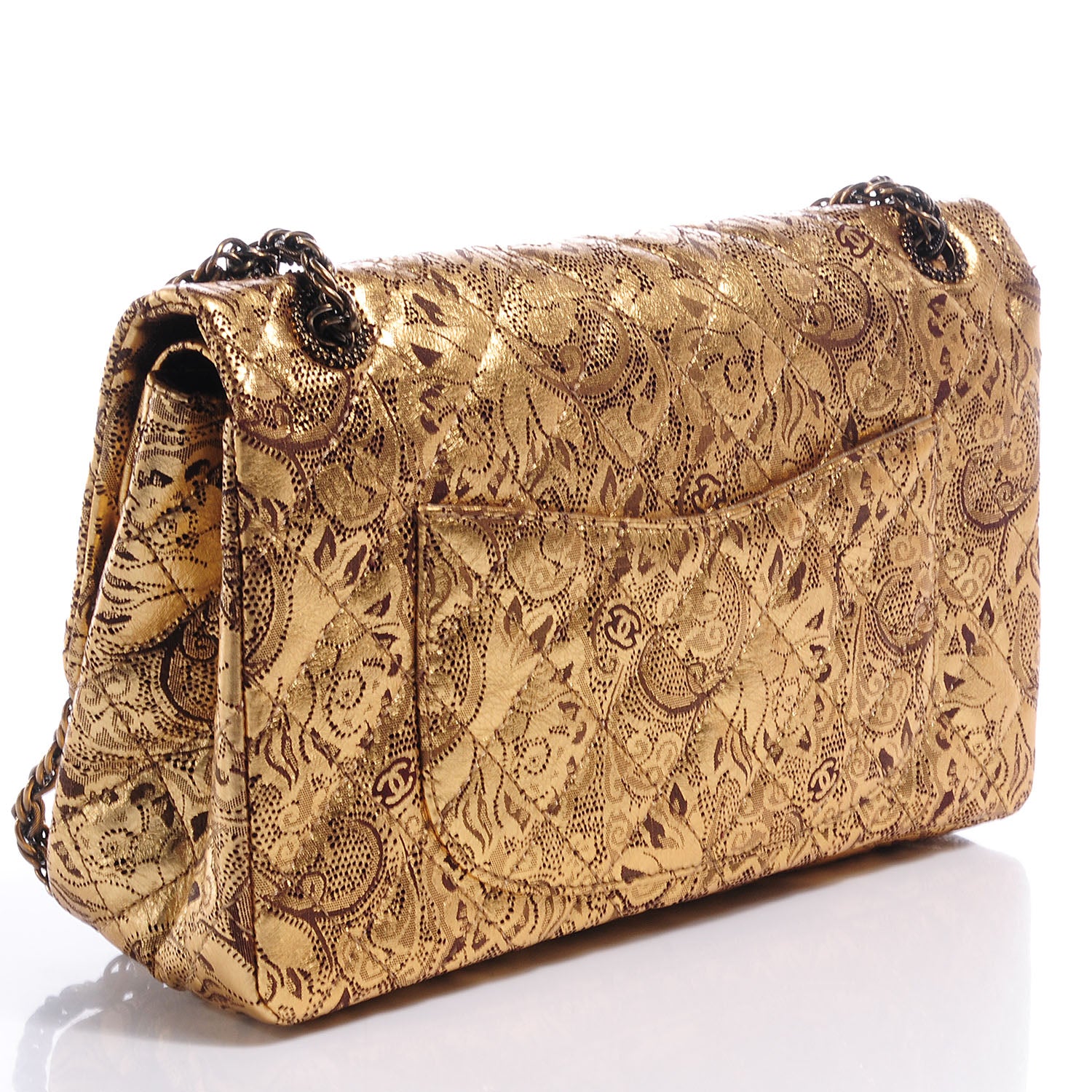Chanel Buffalo Leather Hand Painted Lace 2.55 Reissue 226 Flap Gold 3 of 9