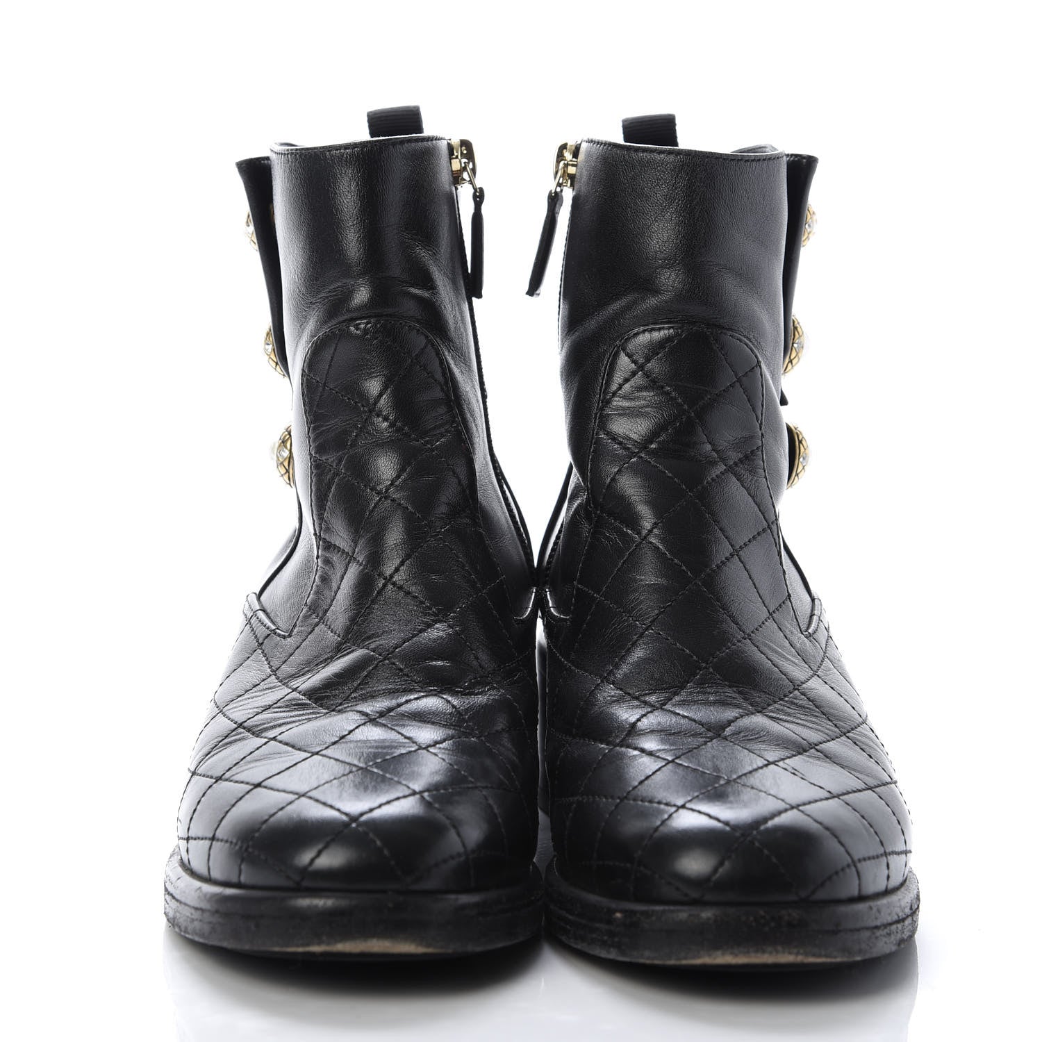 Chanel Lambskin Pearl Short Boots 37.5 Black Gold 2 of 8