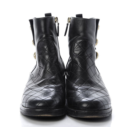 Chanel Lambskin Pearl Short Boots 37.5 Black Gold 2 of 8