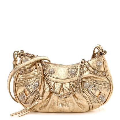 Balenciaga Metallic Arena Agneau Crystal Le Cagole Mini Purse With Chain Light Gold 1 of 11