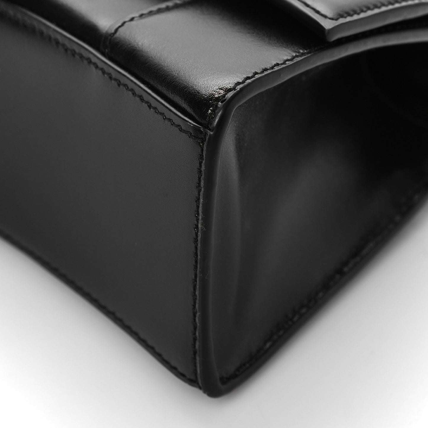 Shiny Box Calfskin Hourglass Top Handle Bag XS Black