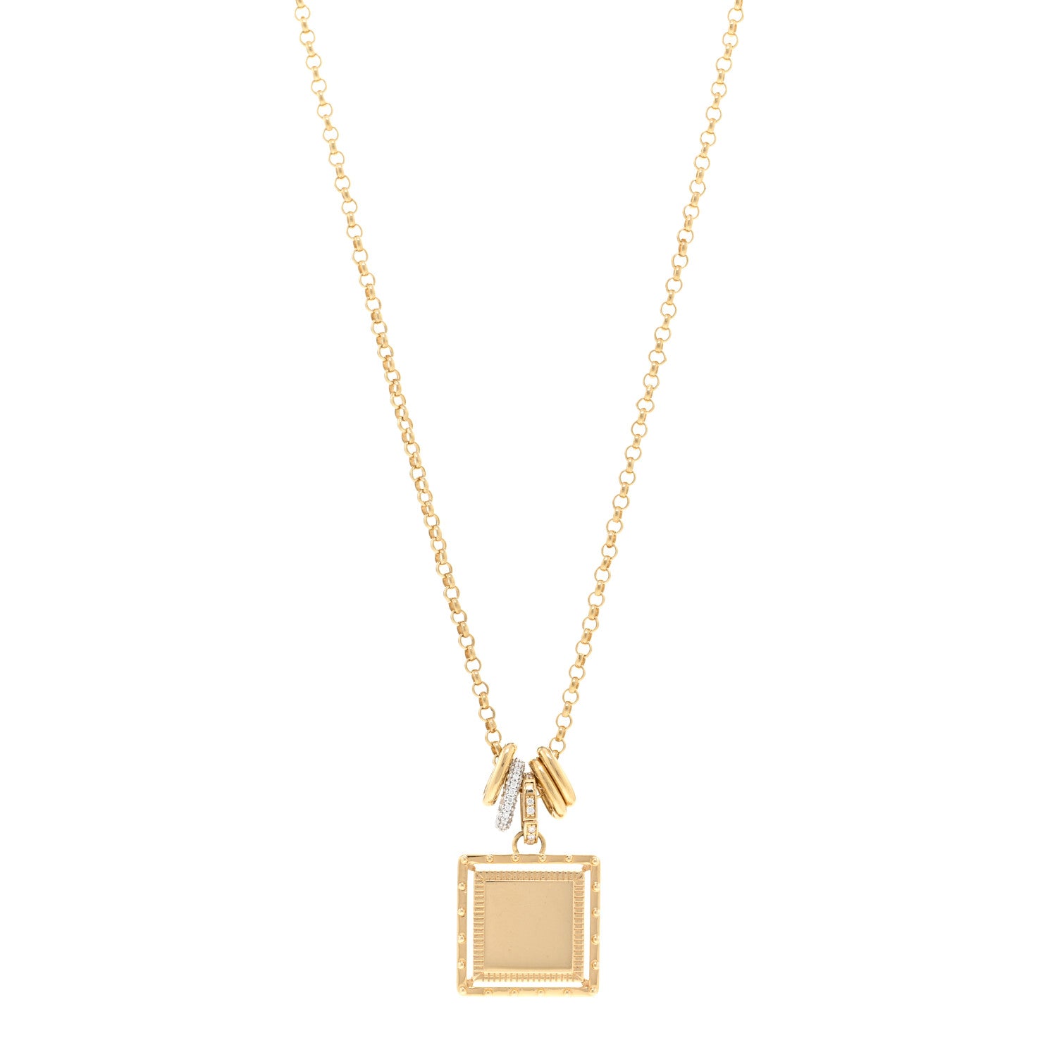 Foundrae 18K Yellow White Gold Diamond Baby Lovestruck Engraveable Square Pendant Small Belcher Chain Necklace 1 of 6