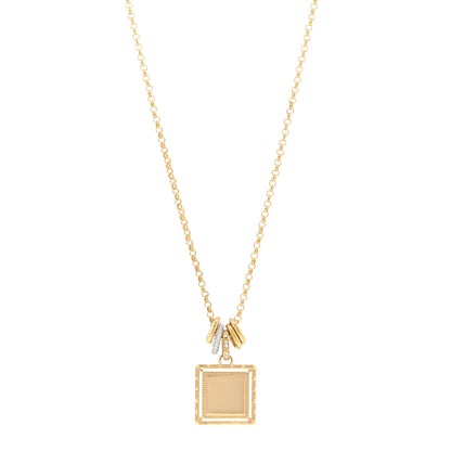 Foundrae 18K Yellow White Gold Diamond Baby Lovestruck Engraveable Square Pendant Small Belcher Chain Necklace 1 of 6