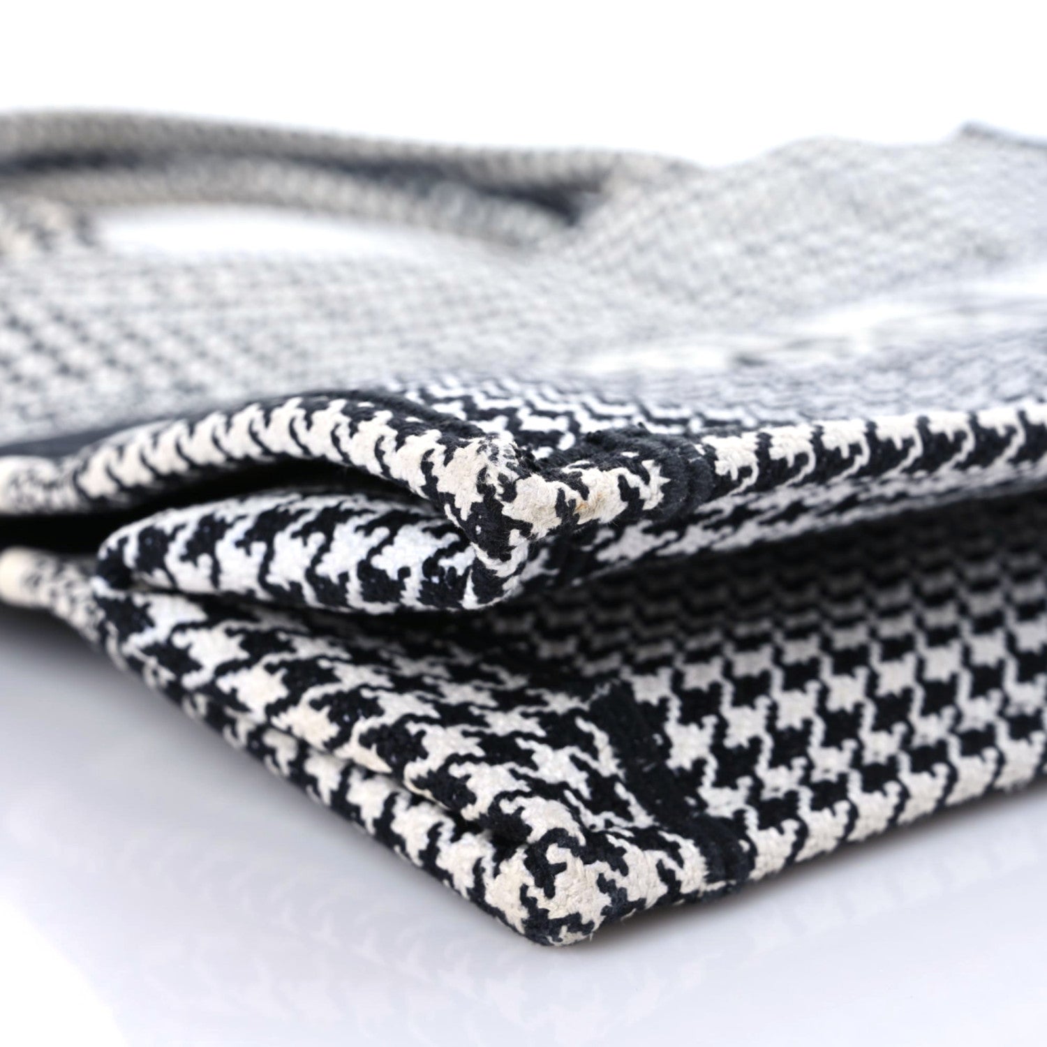 Christian Dior Canvas Houndstooth Embroidered Medium Book Tote Black White 4 of 13