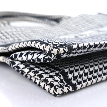 Christian Dior Canvas Houndstooth Embroidered Medium Book Tote Black White 4 of 13
