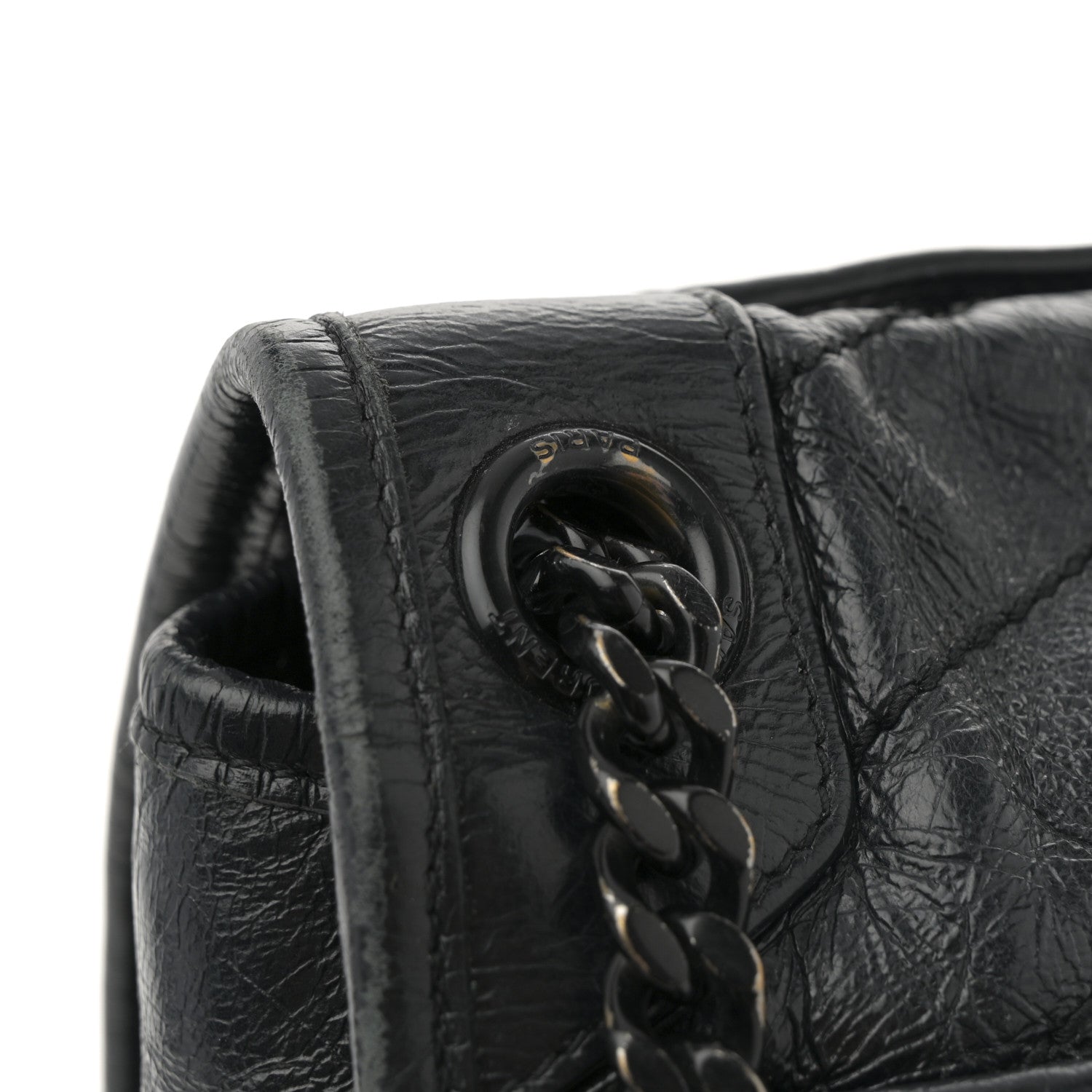 Saint Laurent Crinkled Calfskin Matelasse Monogram Large Niki Chain Satchel Black 11 of 12
