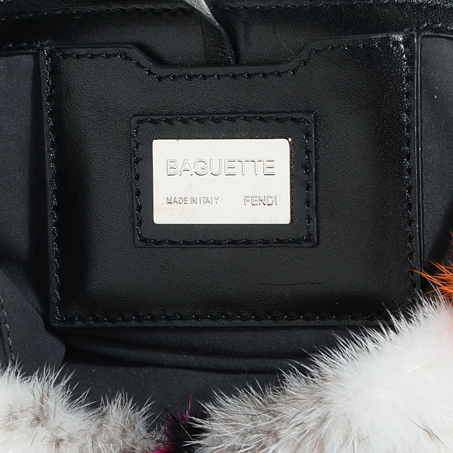 Fendi Mink Fur Striped Baguette Natural Multicolor 94878