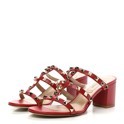 Valentino Garavani Calfskin Rockstud 60mm Caged Slide Sandals 36 Rosso Valentino 3 of 9