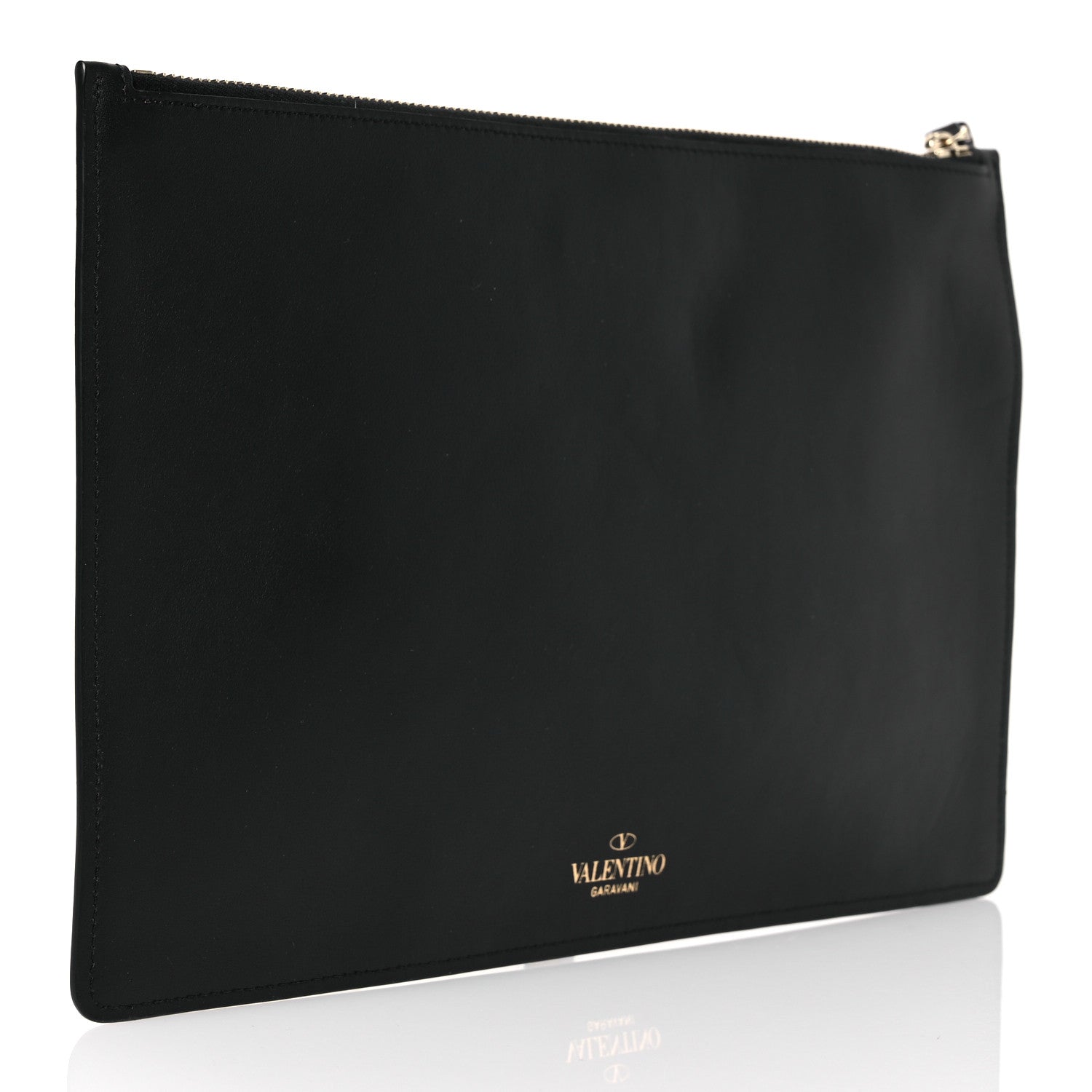 Valentino Garavani Calfskin VLTN Large Flat Zip Pouch Black 3 of 10