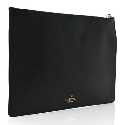 Valentino Garavani Calfskin VLTN Large Flat Zip Pouch Black 3 of 10